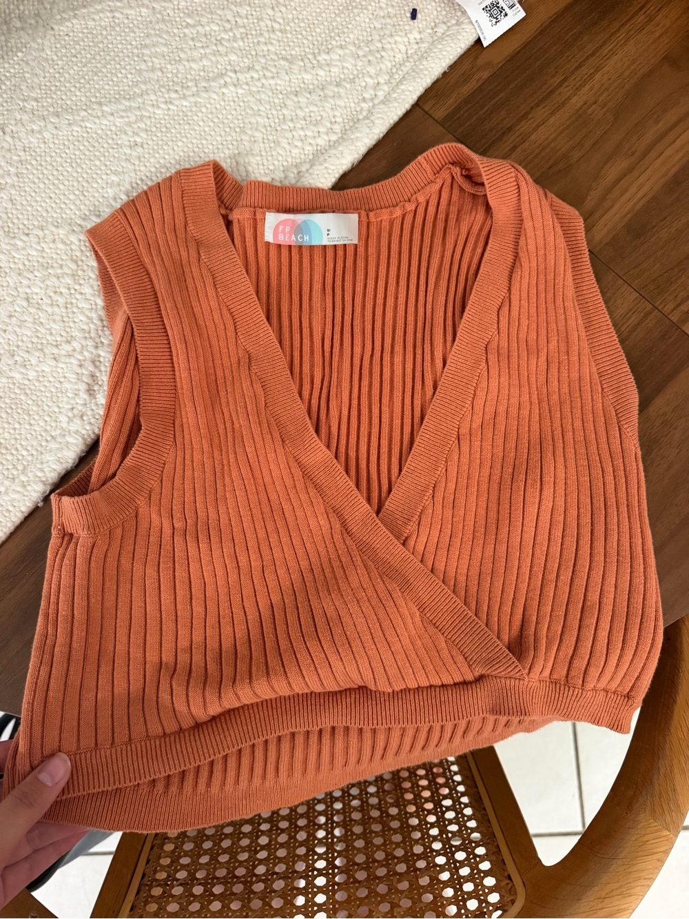 Wrap Front Ribbed Tank Top in Rust